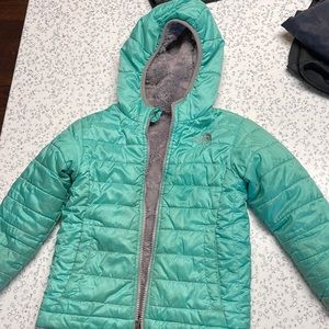 Reversible toddler north face puffer jacket with Sherpa